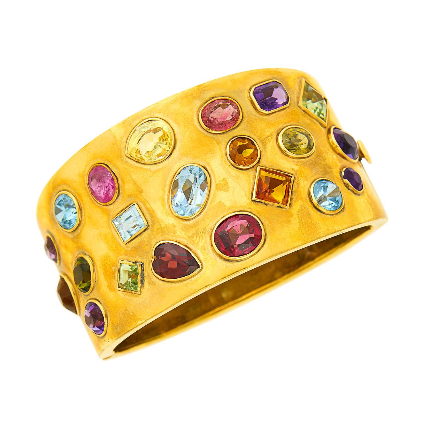 Lot 98 - Gold and Colored Stone Cuff Bangle Bracelet