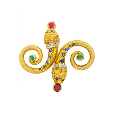 Lot 5 - Zolotas Gold and Colored Stone Chimera Brooch