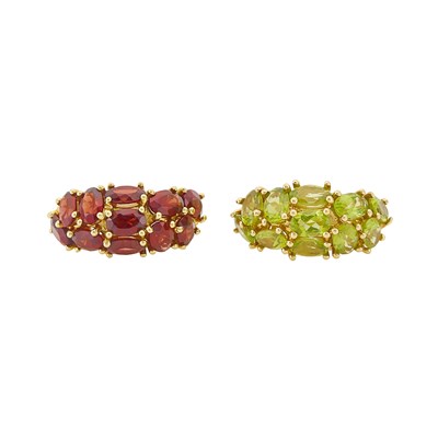 Lot 1052 - Pair of Gold, Peridot and Garnet Rings