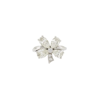 Lot 1132 - Platinum and Diamond Flower Ring