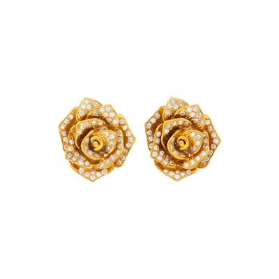 Lot 115A - Pair of Gold and Diamond Rose Earclips