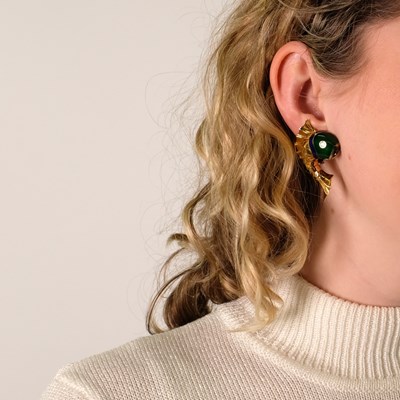 Lot 9 - Judith Leiber Pair of Gold, Enamel and Diamond Fish Earclips