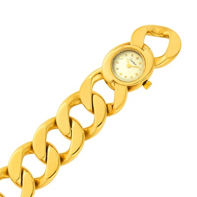 Lot 17 - Gold Curb Link Bracelet-Watch