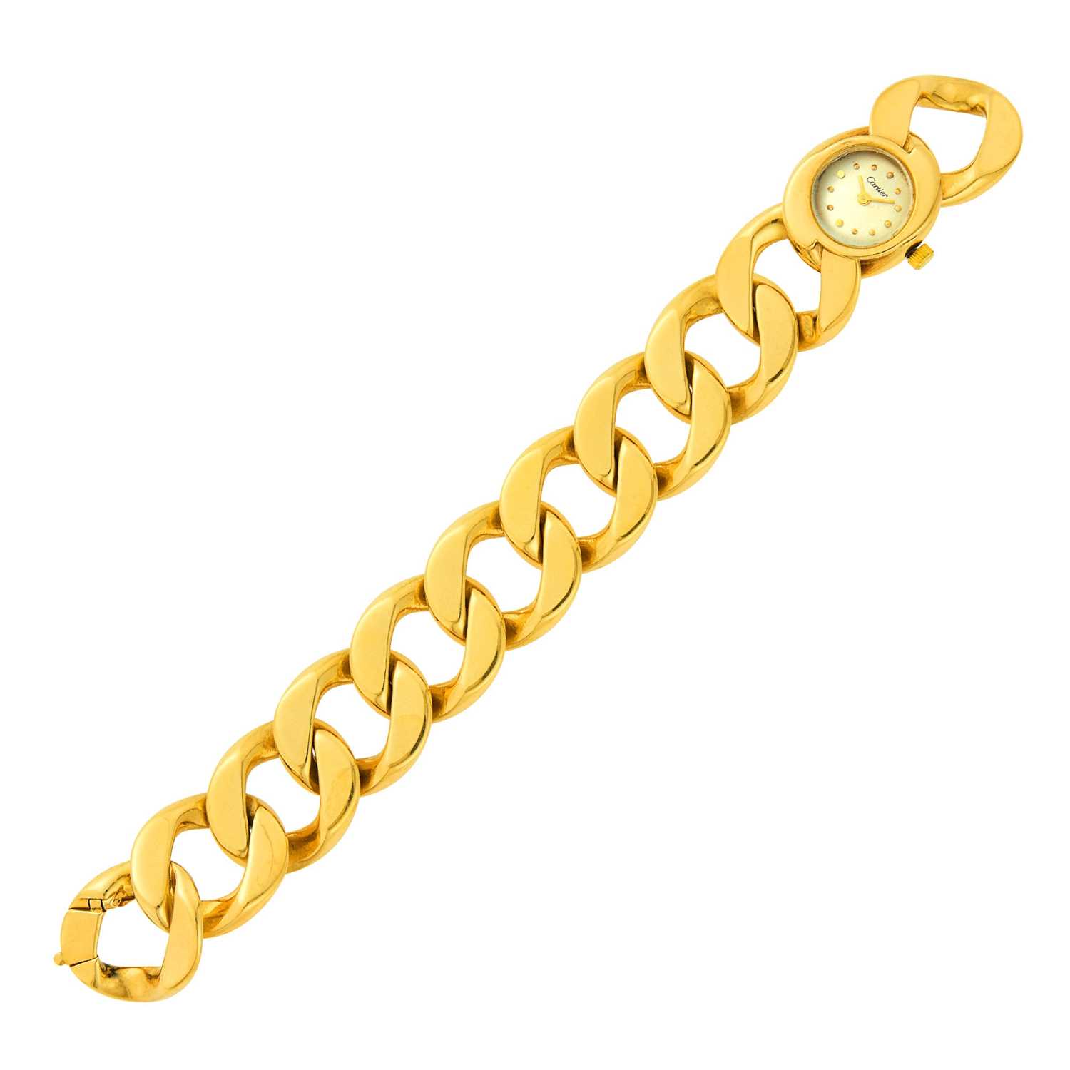 Lot 17 - Gold Curb Link Bracelet-Watch