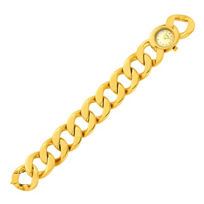 Lot 118 - Gold Curb Link Bracelet-Watch