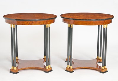 Lot 288 - Pair of Biedermeier Neoclassical Revival Burl Walnut & Ebonized Side Tables