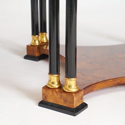 Lot 288 - Pair of Biedermeier Neoclassical Revival Burl Walnut & Ebonized Side Tables
