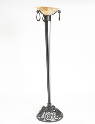 Lot 381 - Art Deco Style Wrought Iron and Alabaster Floor Lamp