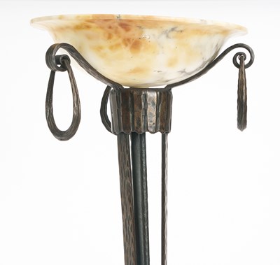 Lot 381 - Art Deco Style Wrought Iron and Alabaster Floor Lamp