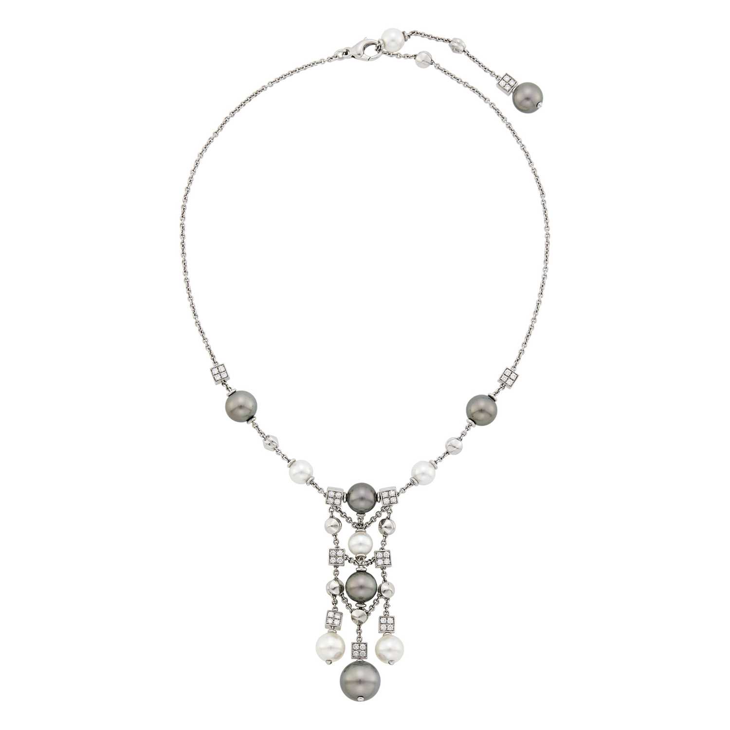 Lot 132 - Bulgari White Gold, Gray and White Cultured Pearl and Diamond 'Lucéa' Pendant-Necklace