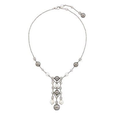 Lot 132 - Bulgari White Gold, Gray and White Cultured Pearl and Diamond 'Lucéa' Pendant-Necklace