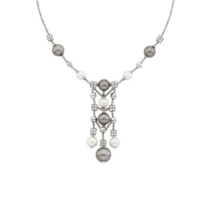Lot 132 - Bulgari White Gold, Gray and White Cultured Pearl and Diamond 'Lucéa' Pendant-Necklace