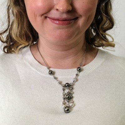 Lot 132 - Bulgari White Gold, Gray and White Cultured Pearl and Diamond 'Lucéa' Pendant-Necklace