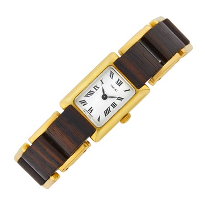 Lot 41 - Gucci Gold and Wood Link Wristwatch