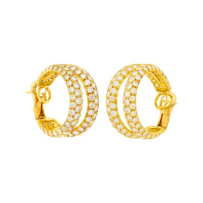 Lot 76 - Van Cleef & Arpels Pair of Gold and Diamond Hoop Earrings