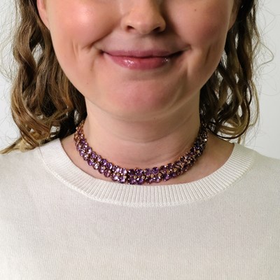 Lot 64 - Antique Gold, Amethyst and Diamond Choker Necklace