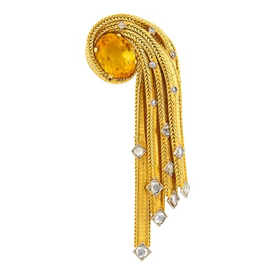 Lot 72 - Sterlé Paris Gold, Platinum, Citrine and Diamond Fringe Clip-Brooch