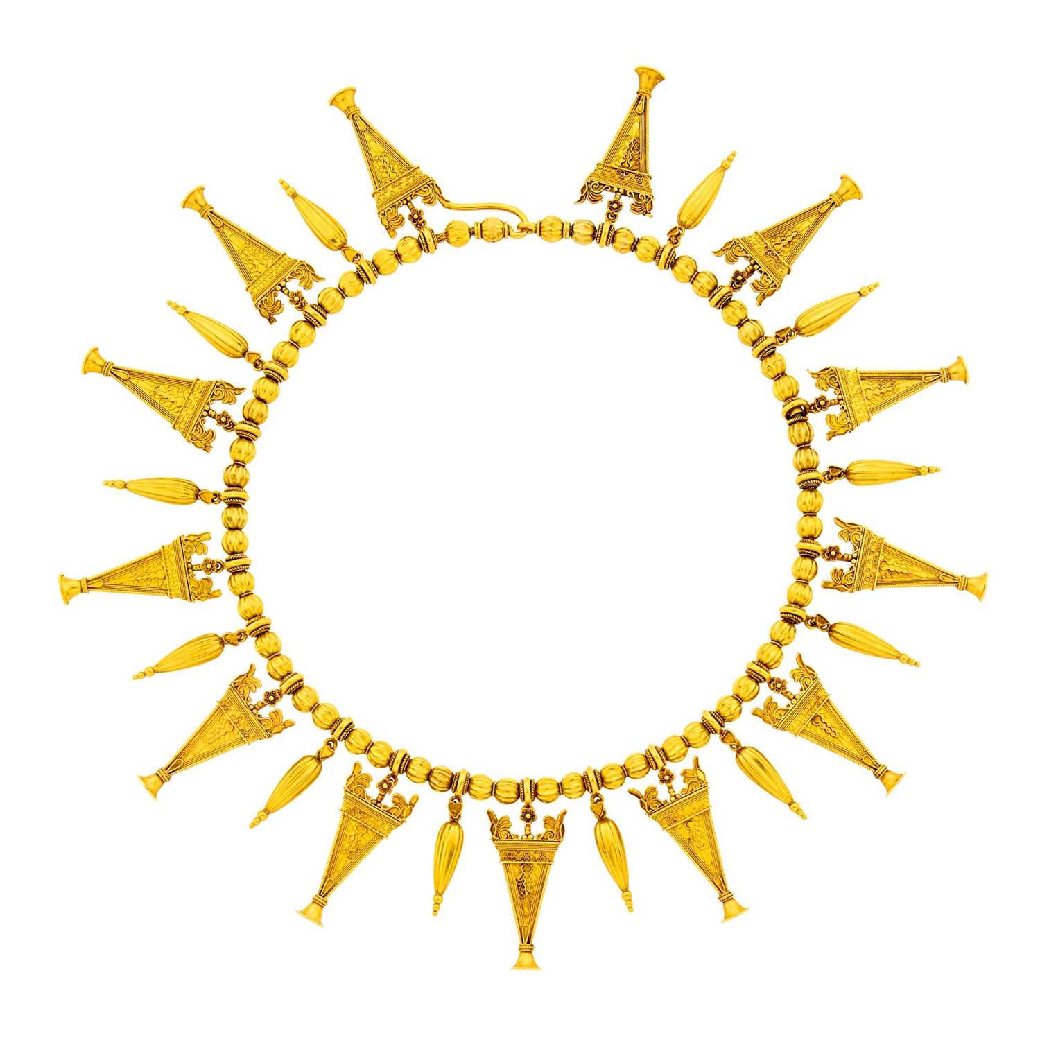 Lot 52 - Archaeological Revival Gold Bead Fringe Necklace