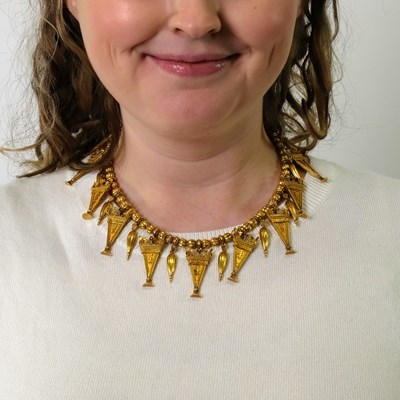 Lot 52 - Archaeological Revival Gold Bead Fringe Necklace