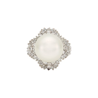 Lot 1068 - White Gold, South Sea Cultured Pearl and Diamond Ring