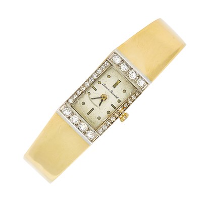 Lot 1260 - Lucien Piccard Gold, Platinum and Diamond Bangle Watch, Retailed by Laykin et Cie