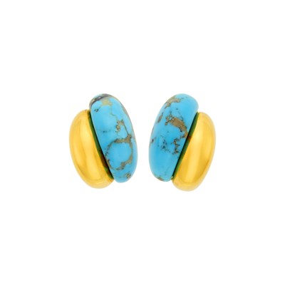 Lot 3 - Seaman Schepps Pair of Gold and Turquoise 'Curb Link' Earclips