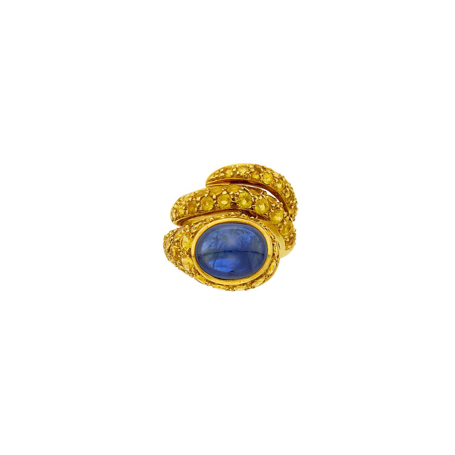 Lot 156 - Sabbadini Gold, Cabochon Sapphire and Yellow Sapphire Snake Ring