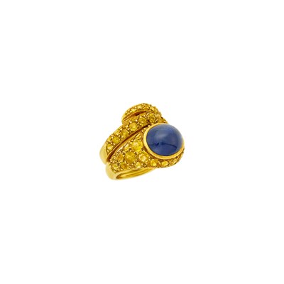 Lot 156 - Sabbadini Gold, Cabochon Sapphire and Yellow Sapphire Snake Ring