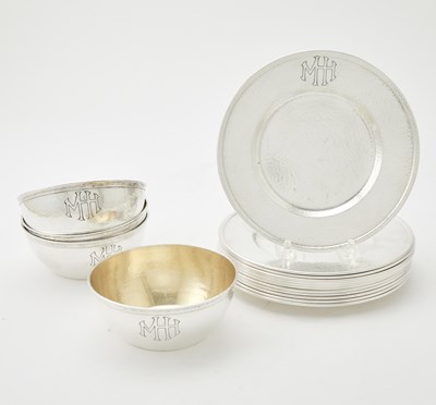 Lot 212 - Set of Twelve Gorham Sterling Silver Bread Plates and Four Dessert Bowls