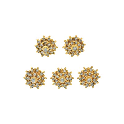 Lot 1158 - Five High Karat Gold and Diamond Buttons