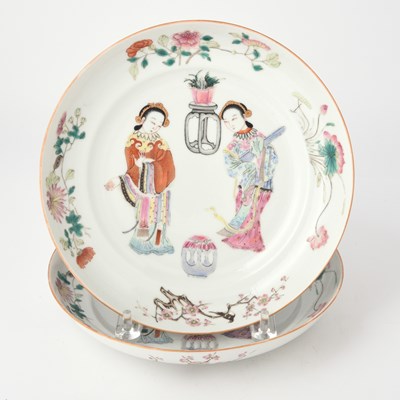 Lot 668 - A Pair of Chinese Famille Rose Court Lady Dishes