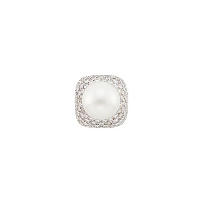 Lot 55 - White Gold, South Sea Cultured Pearl and Diamond Ring