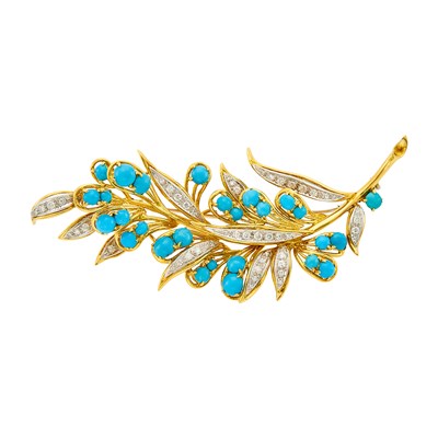 Lot 1008 - Gold, Turquoise and Diamond Brooch