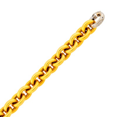 Lot 117 - Hammered Two-Color Gold and Diamond Link Bracelet