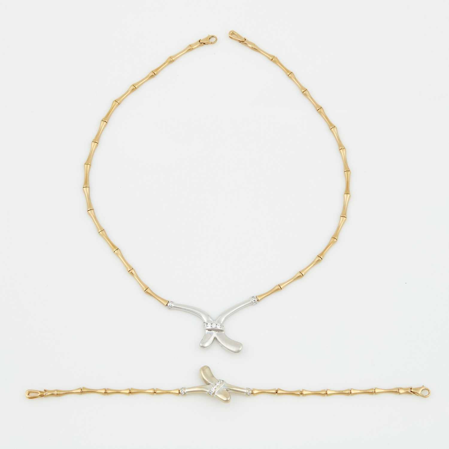 Lot 58 - Gold and Stone Necklace and Flexible Bracelet, 14K 19 dwt. all