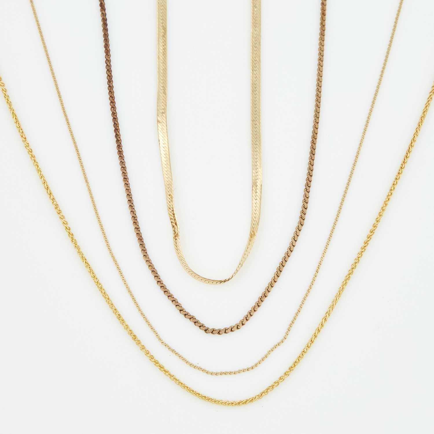 Lot 84 - Four Gold Neck Chains, 14K 8 dwt. with metal clasps, damaged