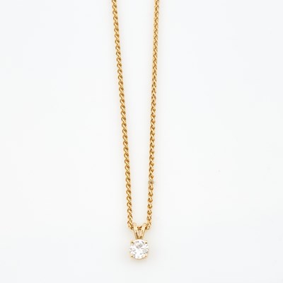 Lot 97 - Diamond Solitaire Pendant about 0.50 ct. and Gold Neck Chain, 14K 3 dwt.