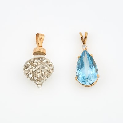Lot 114 - Diamond and Stone Pendant and Gold and Stone Pendant, 14K 3 dwt. all