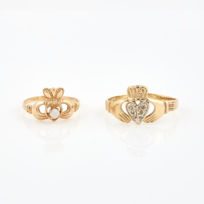 Lot 216 - Diamond Ring and Gold and Stone Ring, 14K 2 dwt.