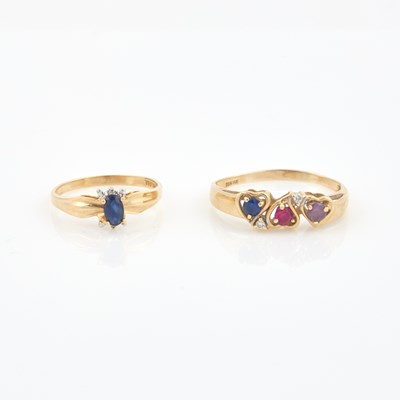 Lot 217 - Two Diamond and Stone Rings, 14K 2 dwt. all