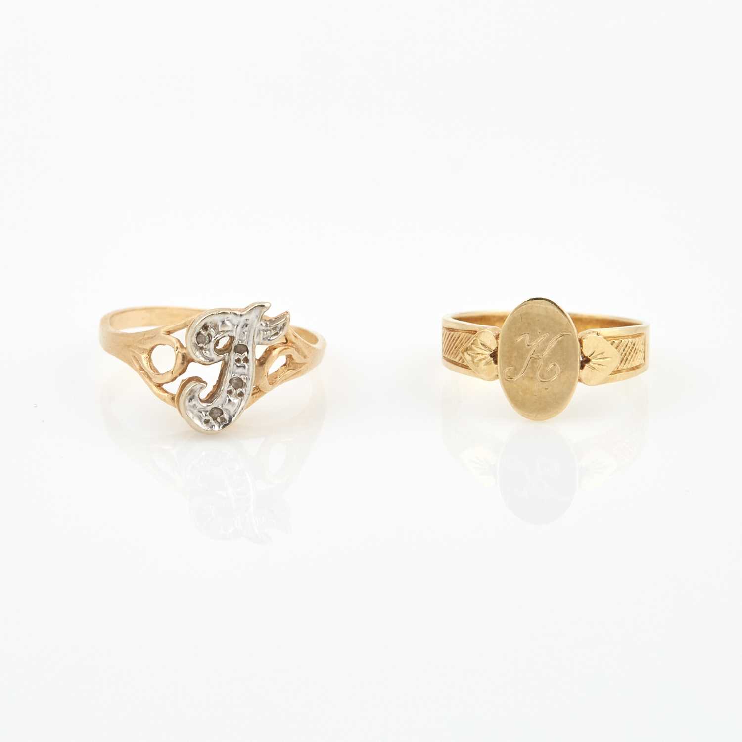 Lot 218 - Diamond Initial Ring and Gold Initial Ring, 14K 2 dwt.