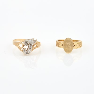 Lot 218 - Diamond Initial Ring and Gold Initial Ring, 14K 2 dwt.