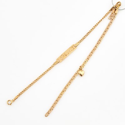 Lot 220 - Two Gold Flex Bracelets with charm attached, 10K 2 dwt., damaged