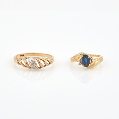 Lot 221 - Two Diamond and Stone Rings, 10K 2 dwt. all