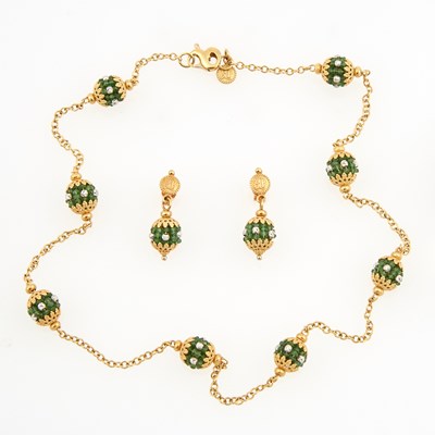 Lot 229 - Gold and Stone Necklace and Two Earrings, 18K 15 dwt. all