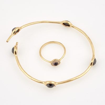 Lot 232 - Gold and Stone Ring and Rigid Bracelet, 18K 8 dwt. all, damaged