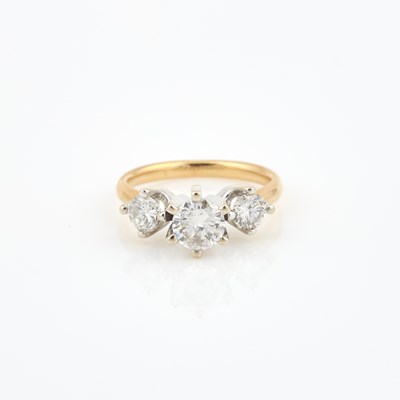 Lot 235 - Diamond Engagement Ring, 3 diamonds, 1 stone about 0.85 ct., 2 stones about 0.70 ct., 14K 3 dwt.