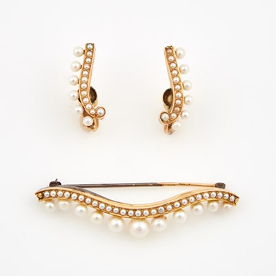Lot 250 - Two Gold, Bead and Metal Earrings and Pin, 18K, 14K and Metal 13 dwt. all