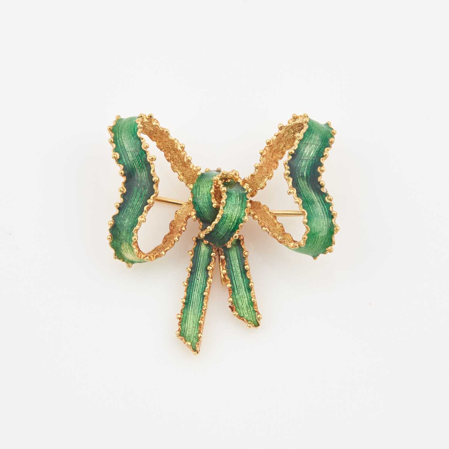 Lot 305 - Gold and Enamel Pin, 18K 8 dwt. all