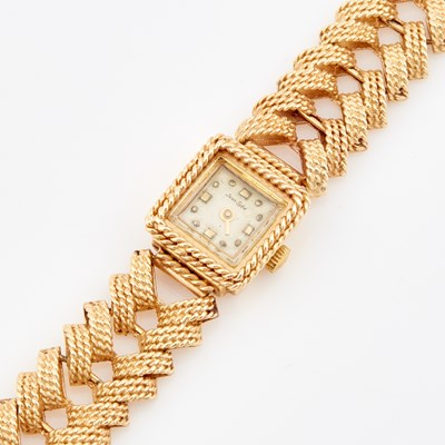 Lot 409 - Ladys Gold Bracelet Watch, Swiss, Quartz, 14K 22 dwt. all